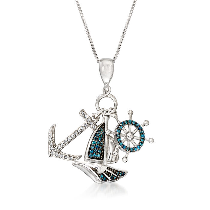 .20 ct. t.w. Blue and White Diamond Nautical Pendant Necklace in Sterling Silver