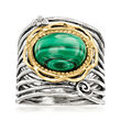 Malachite Flower Ring in Sterling Silver and 14kt Yellow Gold