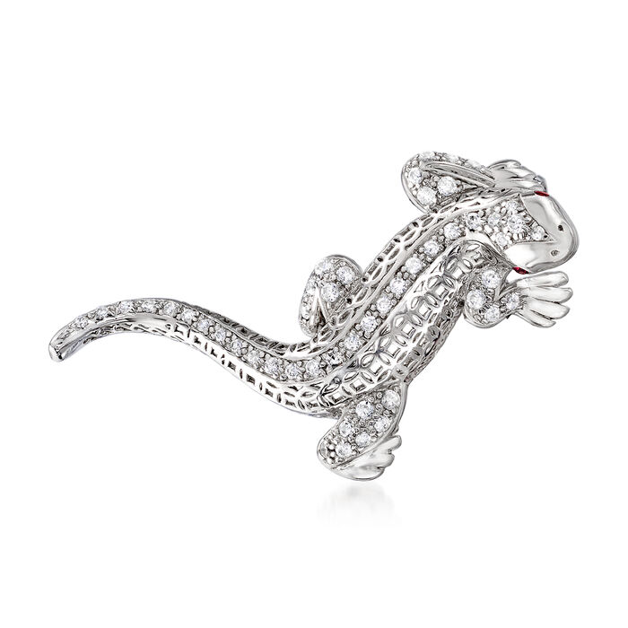.70 ct. t.w. CZ Lizard Pin with Simulated Ruby Accents in Sterling Silver