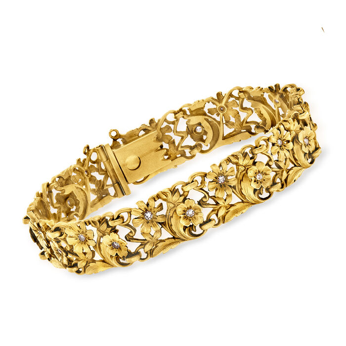 C. 1970 Vintage .55 ct. t.w. Diamond Flower Bracelet in 18kt Yellow Gold