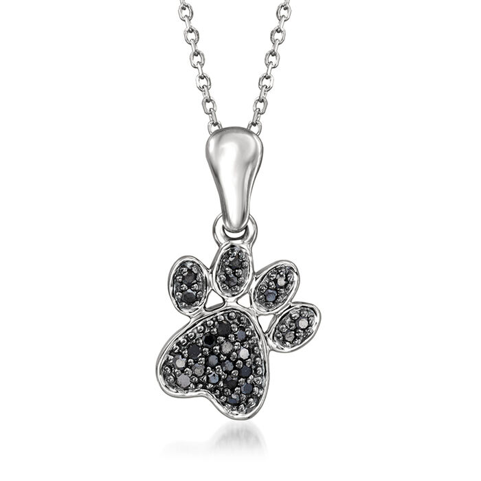 Black Diamond-Accented Paw Print Pendant Necklace in 14kt White Gold