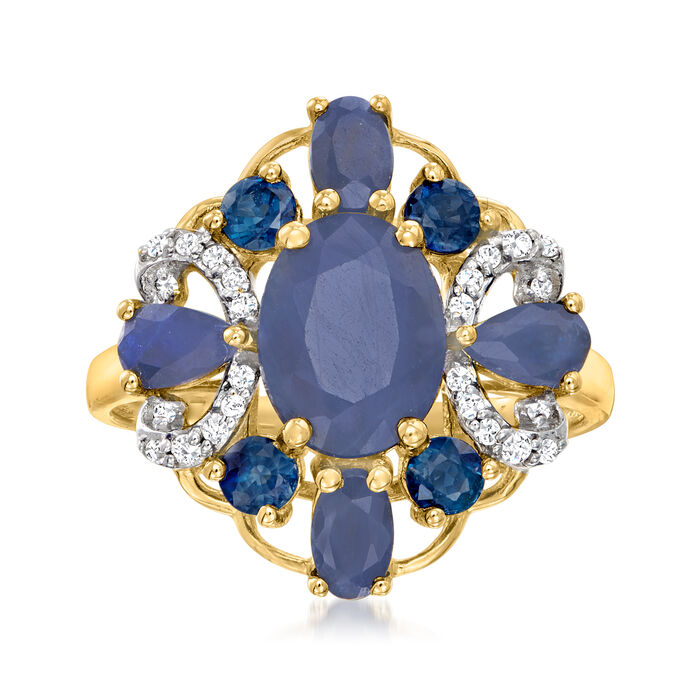 3.90 ct. t.w. Sapphire Ring with Diamond Accents in 14kt Yellow Gold