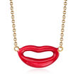 Italian Red Enamel Lips Necklace in 14kt Yellow Gold
