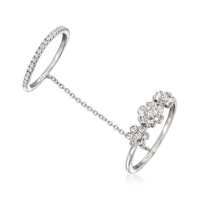 .15 ct. t.w. Diamond Flower Double Ring in Sterling Silver