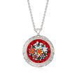 Italian Floral Mosaic Murano Glass Pendant Necklace in Sterling Silver