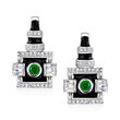 .20 ct. t.w. Simulated Emerald and .70 ct. t.w. CZ Art Deco-Style Earrings with Black Enamel in Sterling Silver