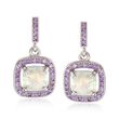 Simulated Opal and Simulated Amethyst Square Drop Earrings in Sterling Silver