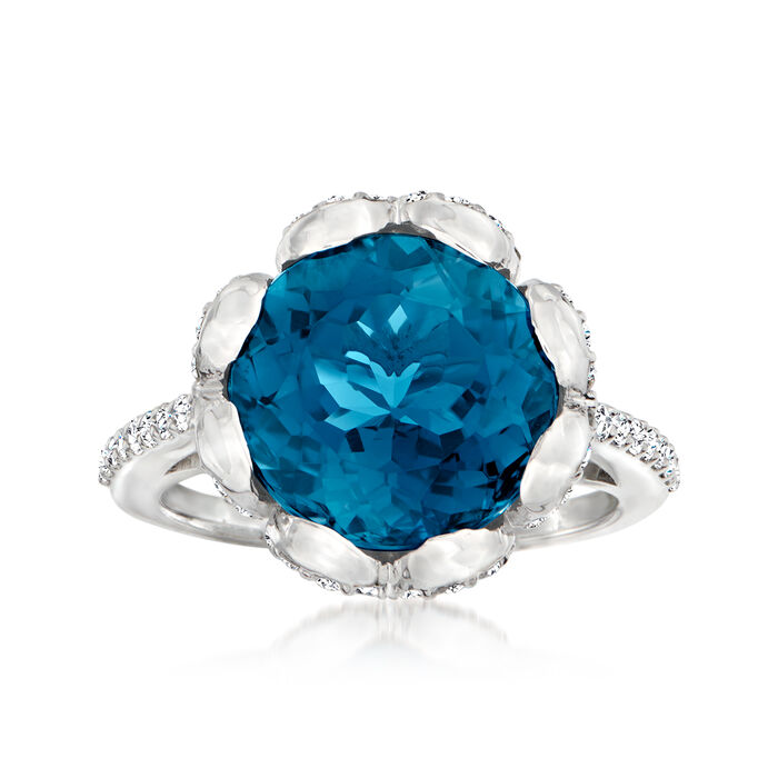 8.50 Carat London Blue Topaz Heart Ring with 1.00 ct. t.w. Diamonds in 14kt White Gold