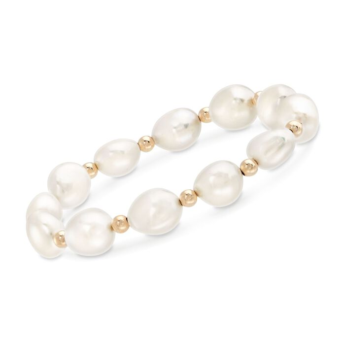 10.5-11.5mm Cultured Baroque Pearl Stretch Bracelet with 14kt Yellow Gold