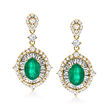 2.10 ct. t.w. Emerald and 2.04 ct. t.w. Diamond Drop Earrings in 14kt Yellow Gold