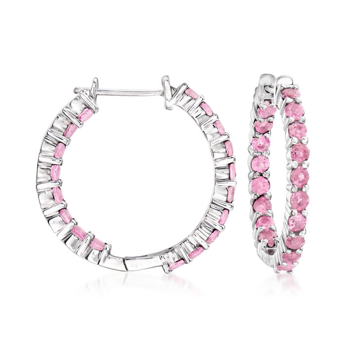 2.20 ct. t.w. Pink Tourmaline Inside-Outside Hoop Earrings in Sterling Silver