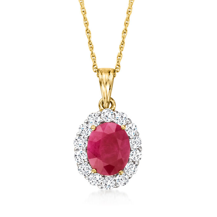 1.90 Carat Ruby Pendant Necklace with .55 ct. t.w. Diamonds in 18kt Yellow Gold