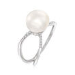 10mm Cultured Pearl Ring with White Zircon Accents in Sterling Silver