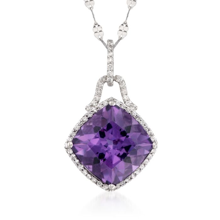 6.75 Carat Amethyst and .30 ct. t.w. Diamond Pendant Necklace in 14kt White Gold
