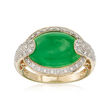 Green Jade and .13 ct. t.w. Diamond Ring in 14kt Yellow Gold