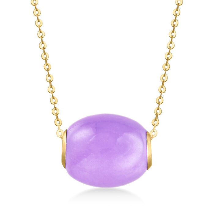 11.5x13mm Lavender Jade Bead Necklace in 10kt Yellow Gold