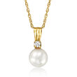 5-5.5mm Cultured Pearl Pendant Necklace with Diamond Accent in 14kt Yellow Gold