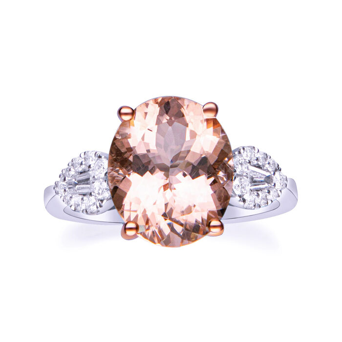 4.40 Carat Morganite and .26 ct. t.w. Diamond Ring in 14kt Two-Tone Gold