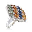 5.75 ct. t.w. Multicolored Sapphire and .36 ct. t.w. Diamond Ring in Sterling Silver