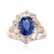 C. 1970 Vintage 2.75 Carat Sapphire and 2.00 ct. t.w. Diamond Ring in 14kt Yellow Gold