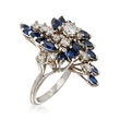 C. 1970 Vintage 3.00 ct. t.w. Sapphire and 1.25 ct. t.w. Diamond Cluster Ring in 14kt White Gold