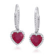 2.10 ct. t.w. Ruby Heart Drop Earrings with .25 ct. t.w. Diamonds in 14kt White Gold
