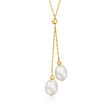 6-7mm Cultured Pearl Double-Drop Necklace in 14kt Yellow Gold