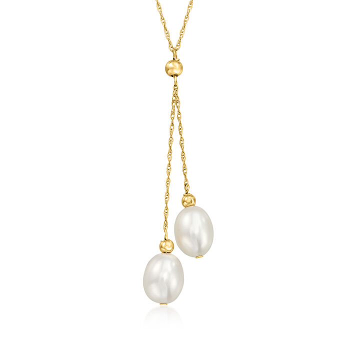 6-7mm Cultured Pearl Double-Drop Necklace in 14kt Yellow Gold