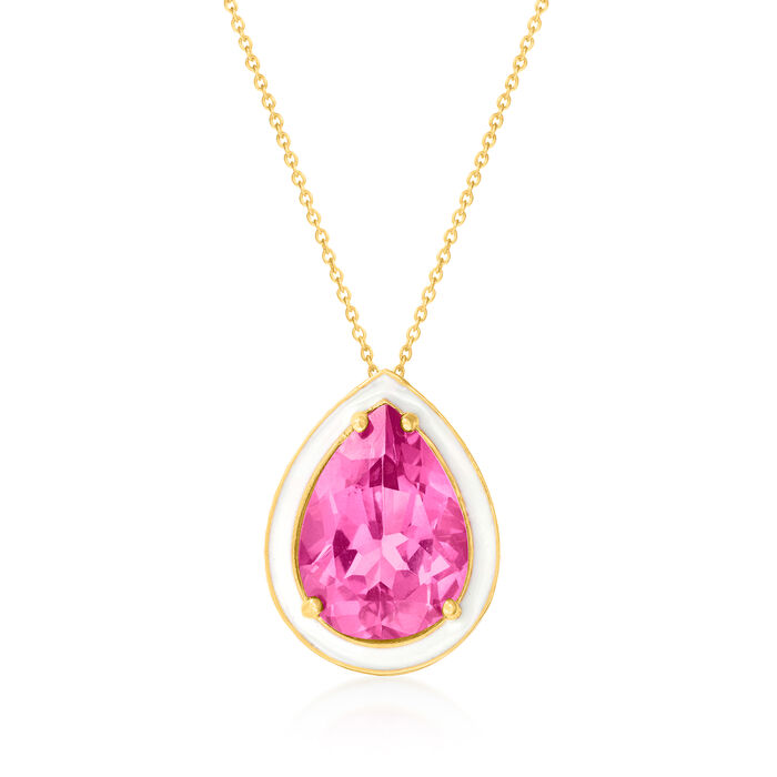 12.00 Carat Pink Topaz Pendant Necklace with White Enamel in 18kt Gold Over Sterling