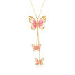 Italian Pink and White Enamel Butterfly Necklace in 14kt Yellow Gold