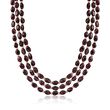 Oval Garnet Triple-Strand Necklace with 14kt Yellow Gold