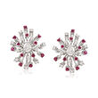 C. 1960 Vintage .55 ct. t.w. Ruby and .75 ct. t.w. Diamond Snowflake Earrings
