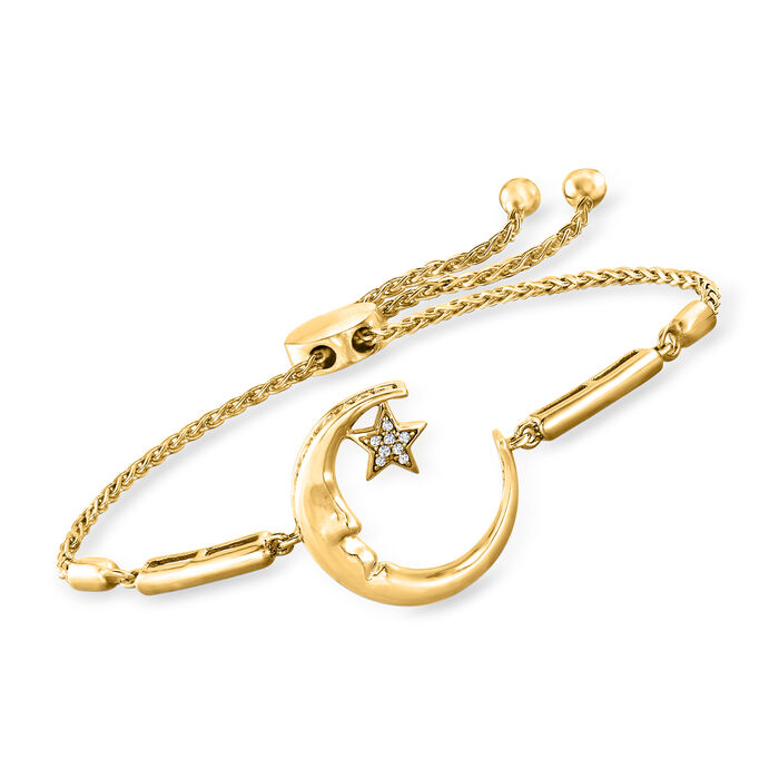 Diamond-Accented &quot;Love You to the Moon and Back&quot; Star and Moon Bolo Bracelet in 18kt Gold Over Sterling