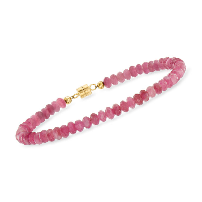 20.00 ct. t.w. Pink Tourmaline Bead Bracelet with 14kt Yellow Gold Magnetic Clasp