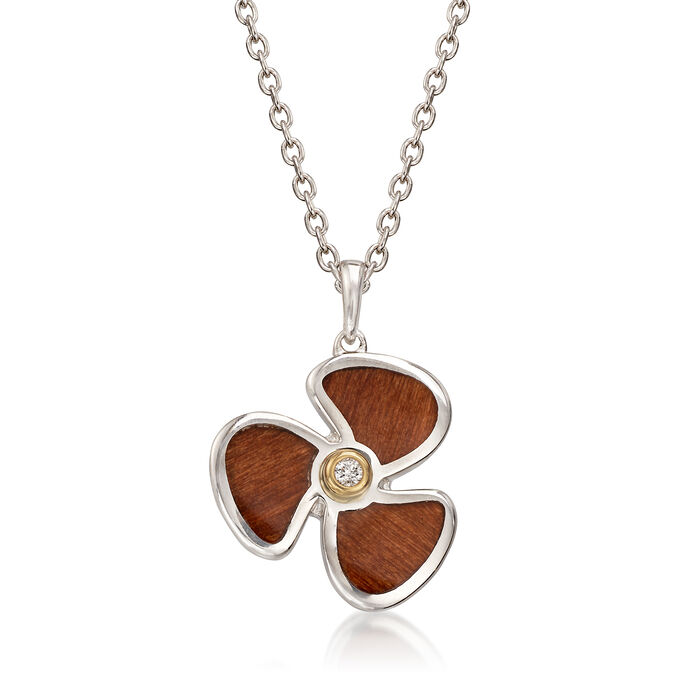 Sterling Silver and Wood Pendant Necklace with 14kt Yellow Gold and Diamond Accents