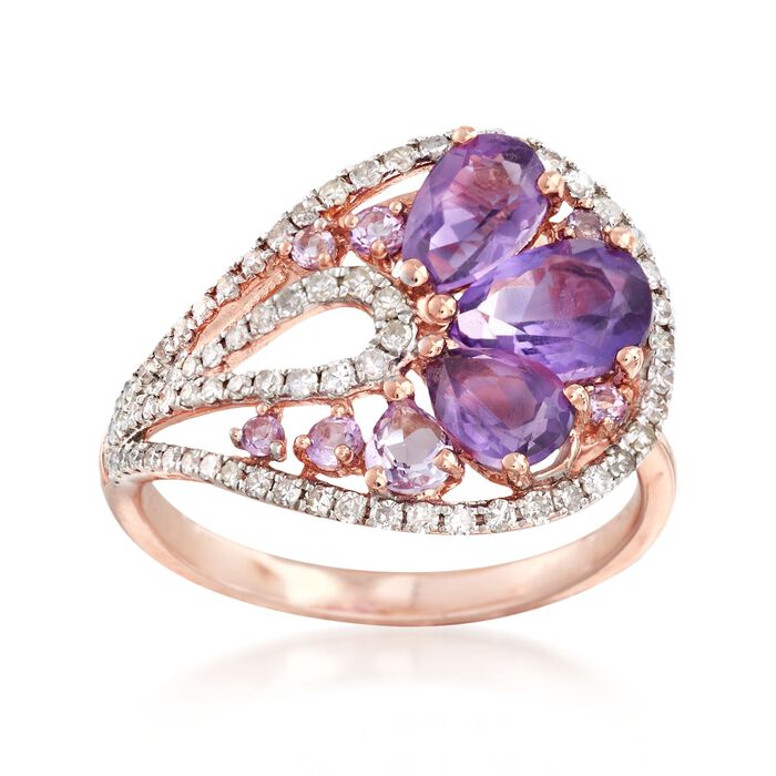 1.84 ct. t.w. Pink and Purple Amethyst and .39 ct. t.w. Diamond Ring in 14kt Rose Gold