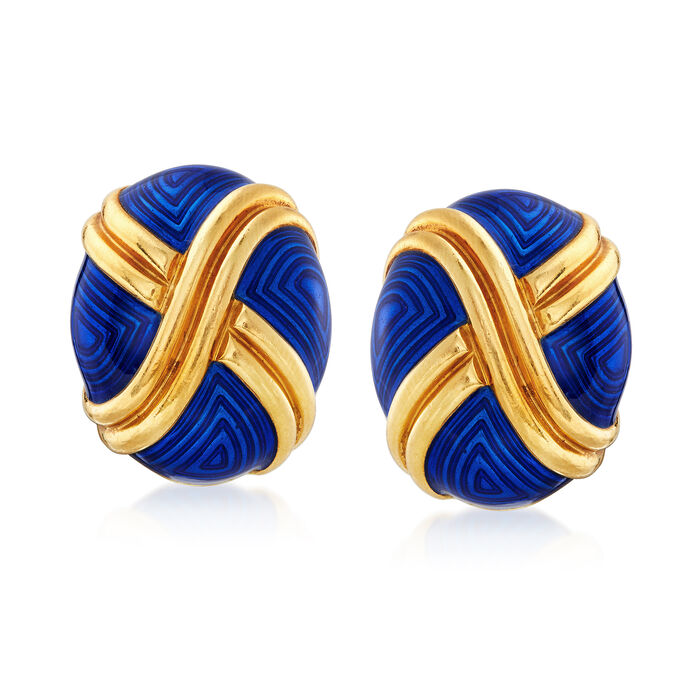 C. 1970 Vintage Blue Enamel and 18kt Yellow Gold X Earrings