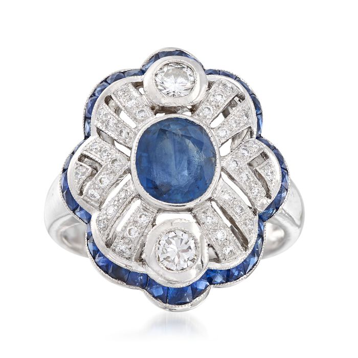 C. 1990 Vintage 3.30 ct. t.w. Sapphire and .50 ct. t.w. Diamond Ring in 18kt White Gold