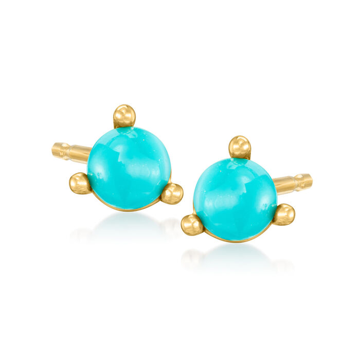 Turquoise Stud Earrings in 14kt Yellow Gold