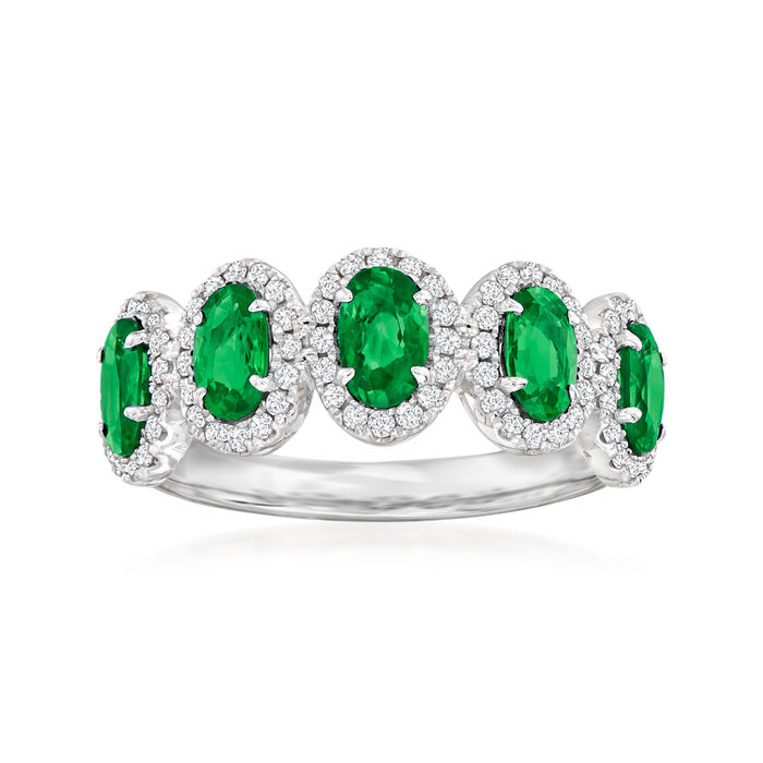 1.00 ct. t.w. Emerald Five-Stone Ring with .27 ct. t.w. Diamonds in 18kt White Gold
