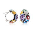 Belle Etoile &quot;Starfish&quot; Black and Multicolored Enamel Half-Hoop Earrings with CZs in Sterling Silver
