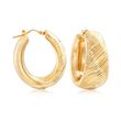 Italian Andiamo 14kt Yellow Gold Striped Texture Hoop Earrings