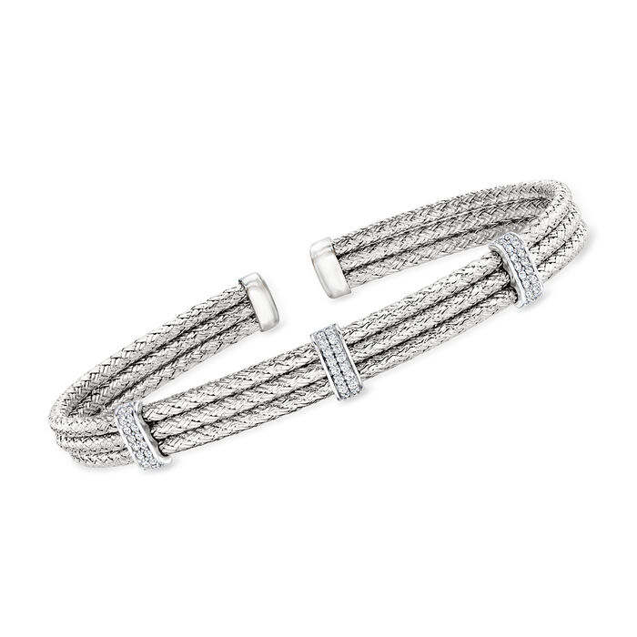 Charles Garnier &quot;Mesh&quot; .40 ct. t.w. CZ Station Three-Row Cuff Bracelet in Sterling Silver