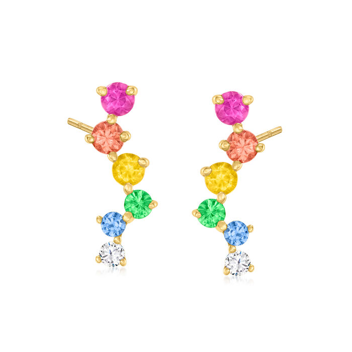 .37 ct. t.w. Multi-Gemstone Earrings with Diamond Accents in 14kt Yellow Gold