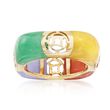 Multicolored Jade and Cutout Symbol Ring in 14kt Yellow Gold