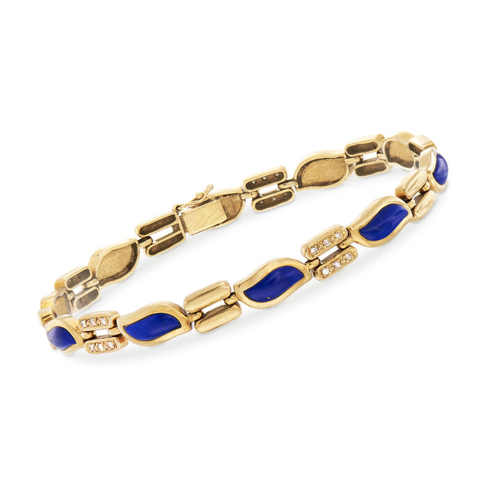 C. 1980 Vintage Lapis and .25 ct. t.w. Diamond Bracelet in 18kt Yellow Gold
