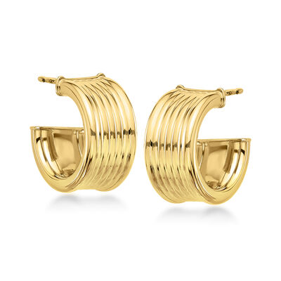 Italian 14kt Yellow Gold Grooved Hoop Earrings