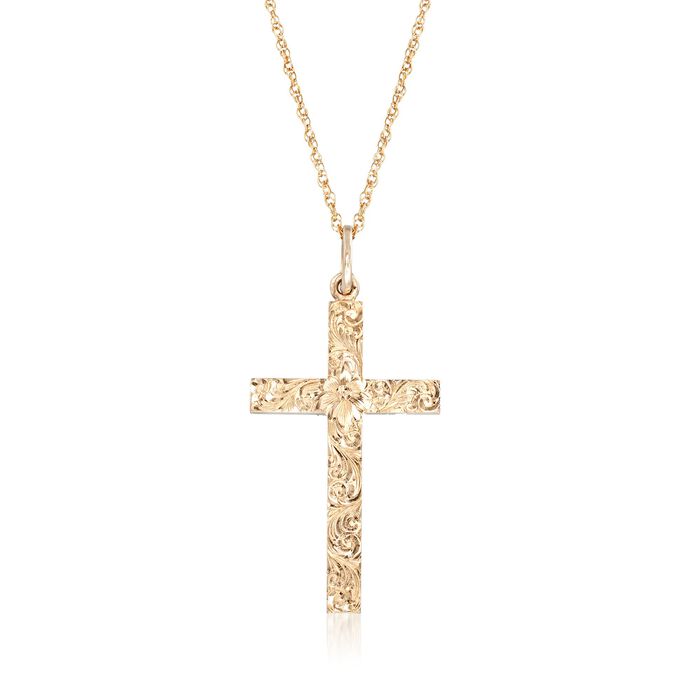 C. 1990 Vintage 14kt Yellow Gold Textured and Polished Cross Pendant Necklace