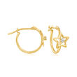 Child's 14kt Yellow Gold Open-Space Star Hoop Earrings with CZ Accents