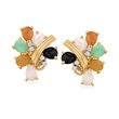 C. 1990 Vintage Multicolored Jade and .16 ct. t.w. Diamond Cluster Earrings in 18kt Yellow Gold
